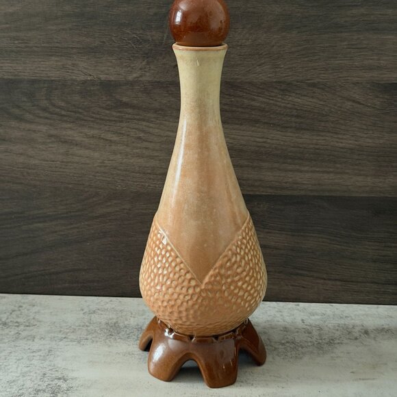 Vintage 70s Frankoma Joniece Frank V-7 Coffee Desert Gold Decanter With Stopper - Picture 3 of 10